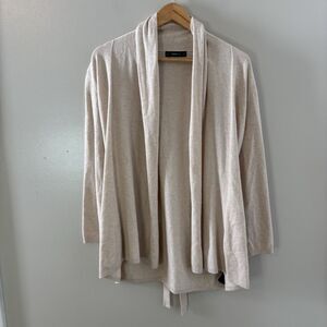 Zara Knit Womens Sweater Cardigan Belted Beige Long Sleeve Minimalist Sz…